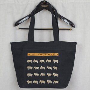 Jim Thompson Elephant Print Black Canvas Zip Top Tote Bag